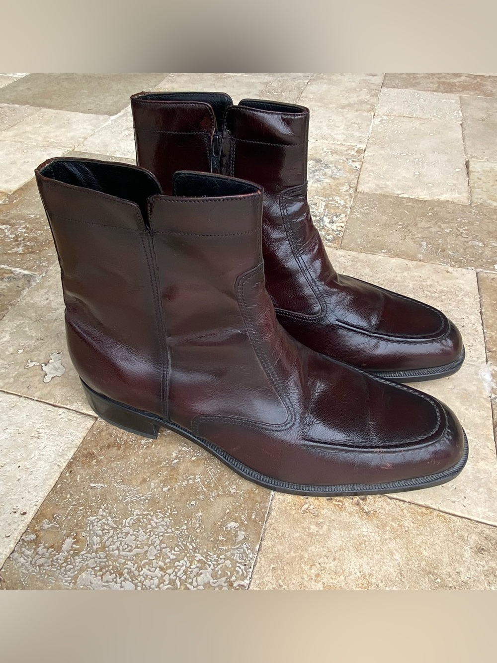 Florsheim Essex Moc Toe Black Cherry Leather Zip Boots Mens Sz 10 Wide